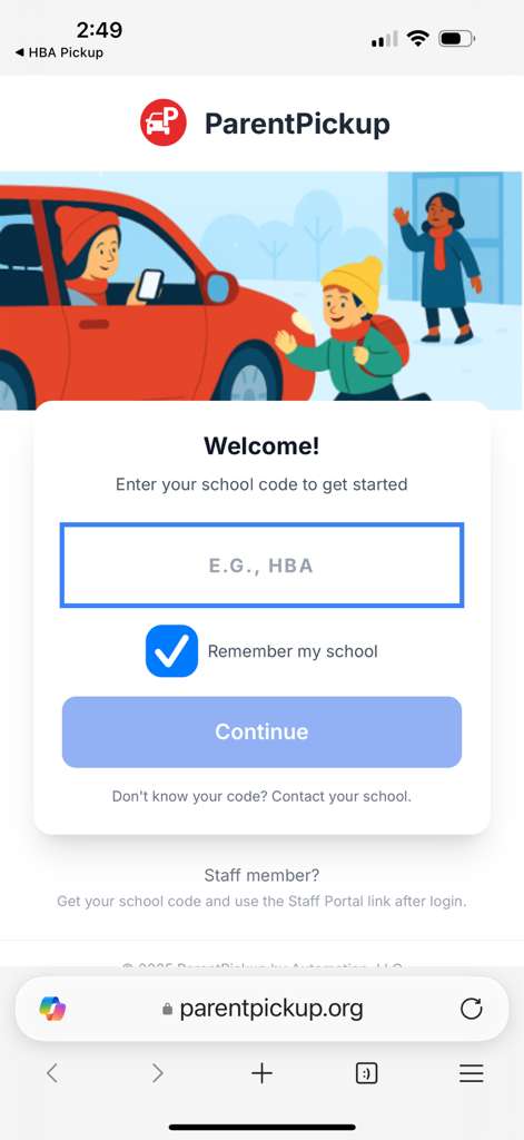 ParentPickup School Selection